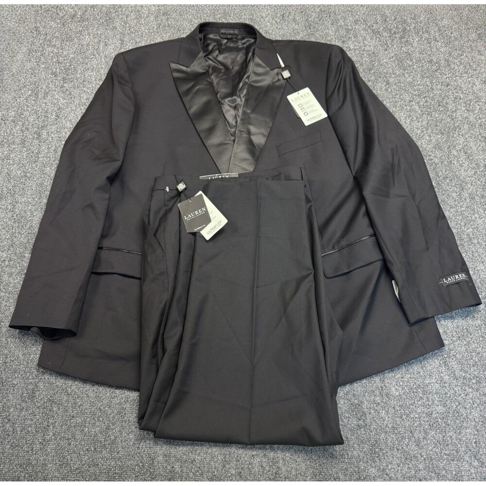 Lauren Ralph Lauren Tuxedo Wool Suit Ultraflex Mens Blazer 58L Pants 56x30 NWT
